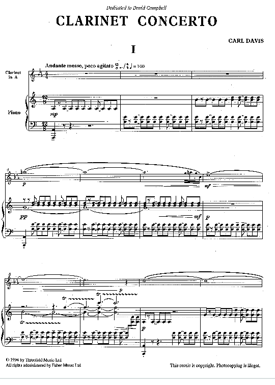 clarinet concerto klavier & melodieinstr. carl davis