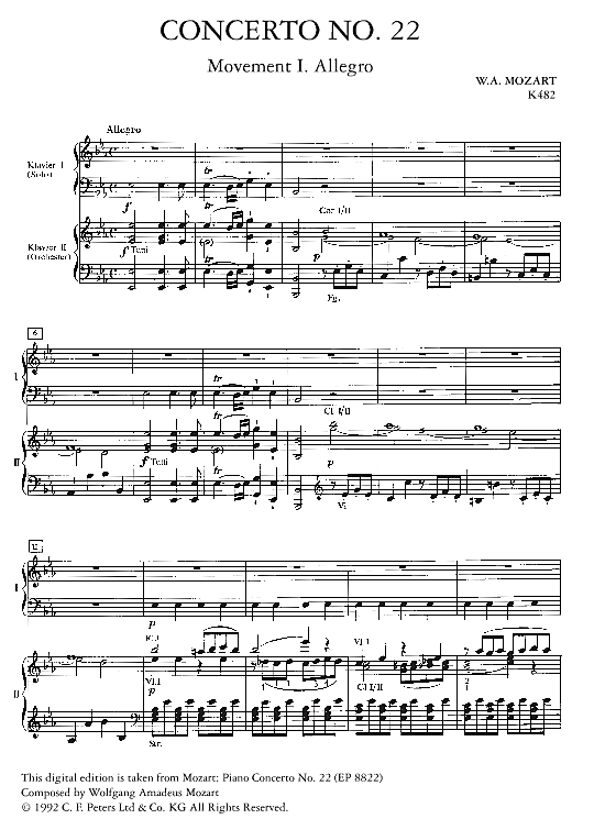 concerto no.22 in e flat major k482, movement i. allegro klavier solo wolfgang amadeus mozart