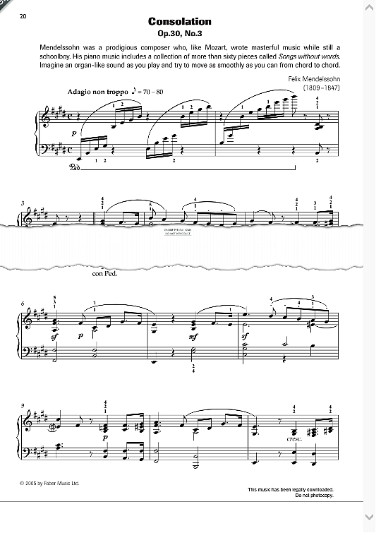 consolation op.30, no.3 klavier solo felix mendelssohn