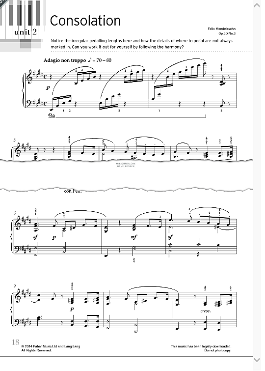 consolation op. 30, no.3 klavier solo felix mendelssohn