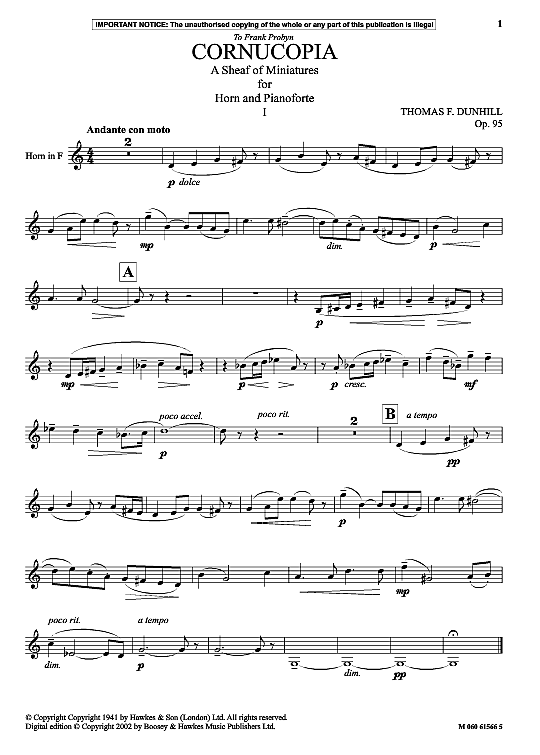 cornucopia a sheaf of miniatures for horn and pianoforte i klavier & melodieinstr. thomas f. dunhill