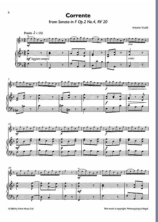 corrente from sonata in f op.2 no. 4 rv 20 klavier & melodieinstr. antonio vivaldi