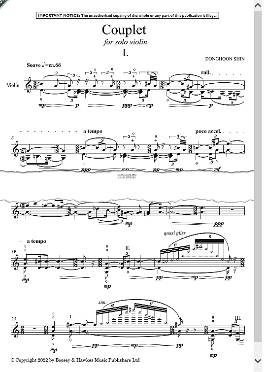 couplet for solo violin solo 1 st. donghoon shin