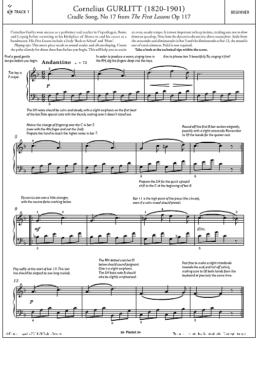 cradle song op.117 no.7 klavier solo cornelius gurlitt