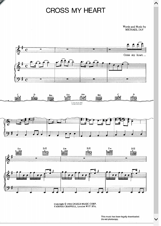 Cross My Heart Klavier, Gesang & Gitarre - PDF Noten von Eighth