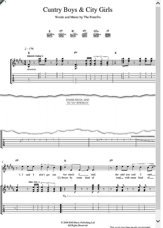 cuntry boys and city girls gitarre tab the fratellis