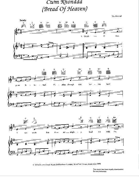 cwm rhondda bread of heaven klavier gesang & gitarre welsh traditional