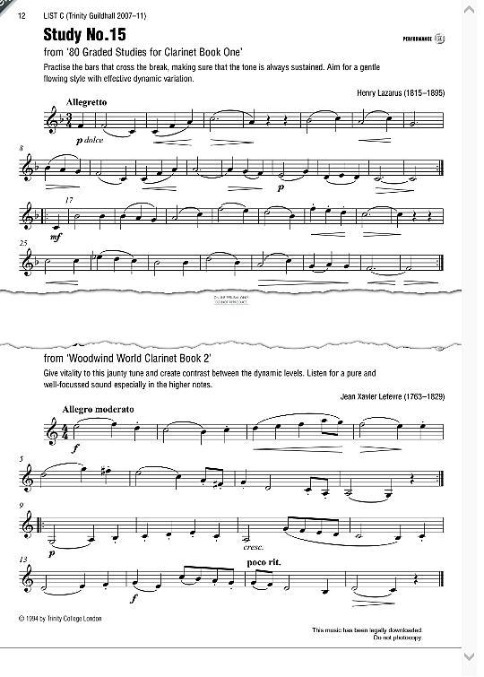 dance from woodwind world clarinet book 2  solo 1 st. jean xavier lefevre
