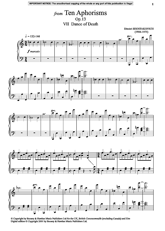 dance of death from ten aphorisms, op.13 klavier solo dmitri shostakovich