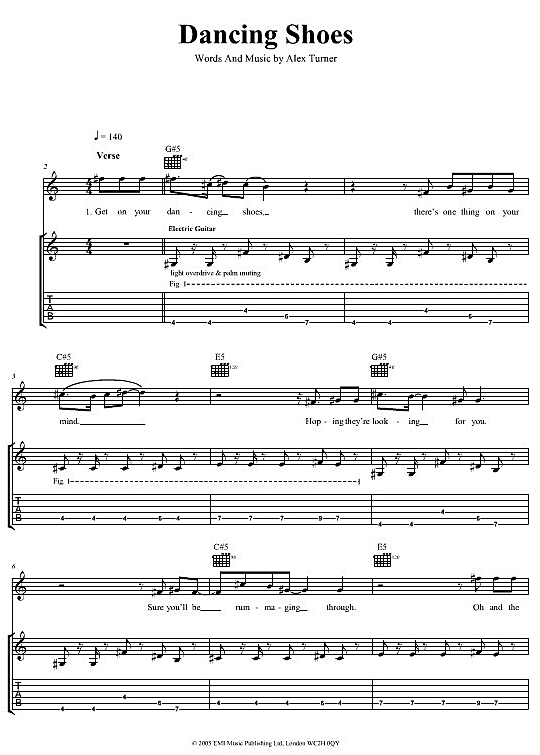 Dancing Shoes Gitarre TAB - PDF Noten von Arctic Monkeys in C Dur - fbd-1341