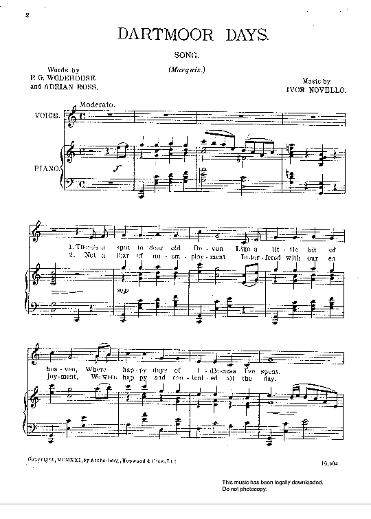 dartmoor days from the golden moth  klavier & gesang ivor novello