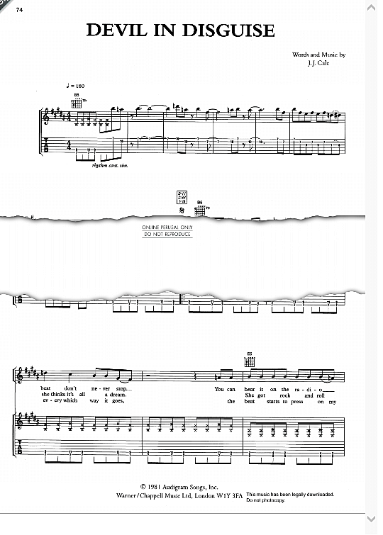 devil in disguise gitarre tab j j cale