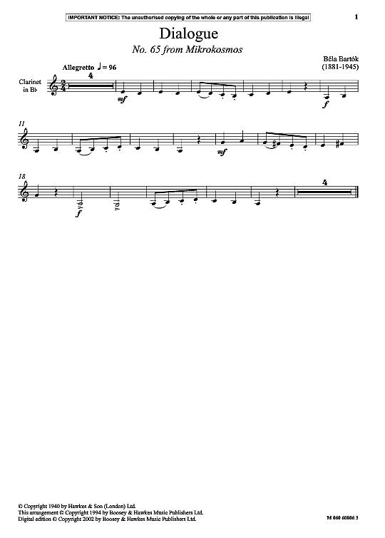 dialogue no. 65 from mikrokosmos  klavier & melodieinstr. bela bartok