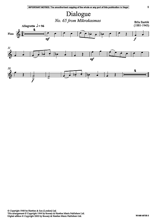 dialogue no. 65 from mikrokosmos  klavier & melodieinstr. bela bartok