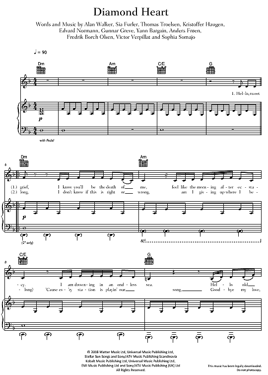 diamond heart klavier gesang & gitarre alan walker