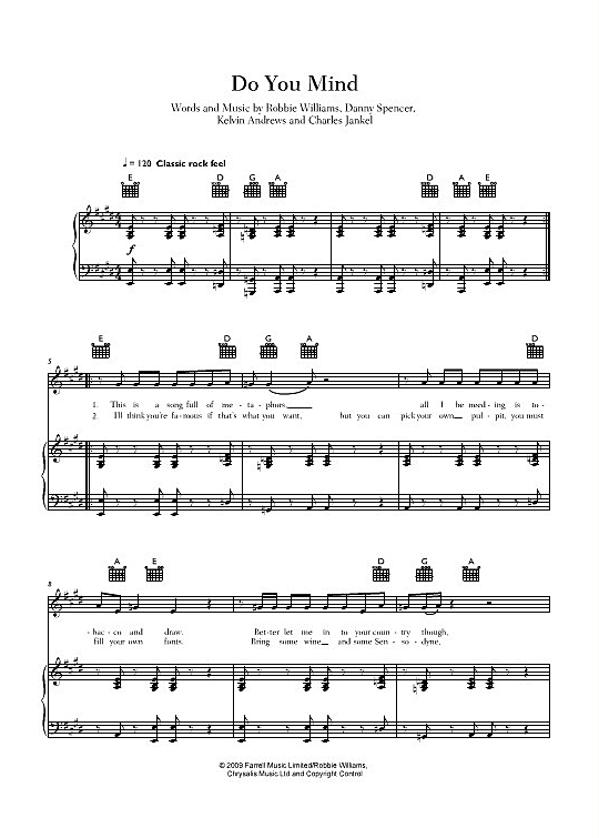 do you mind klavier gesang & gitarre robbie williams