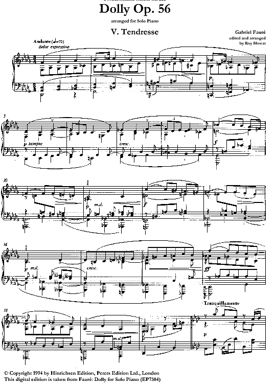 dolly suite op.56, tendresse klavier solo gabriel faure