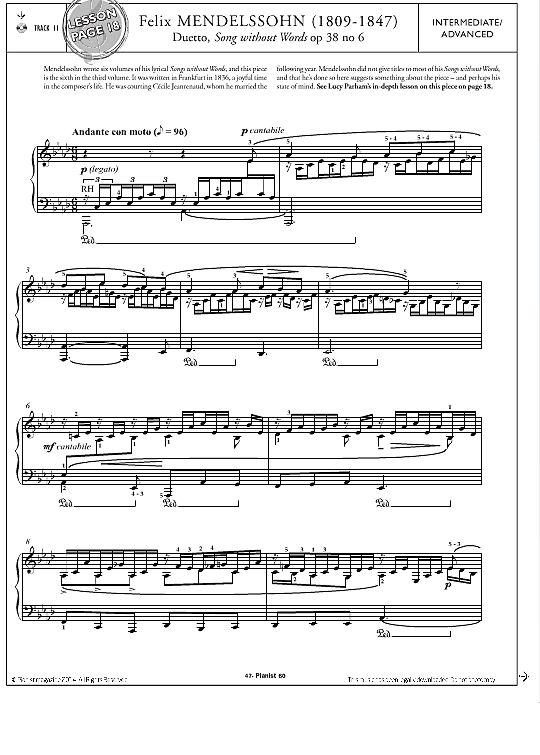 duetto, song without words op.38 no.6 klavier solo felix mendelssohn