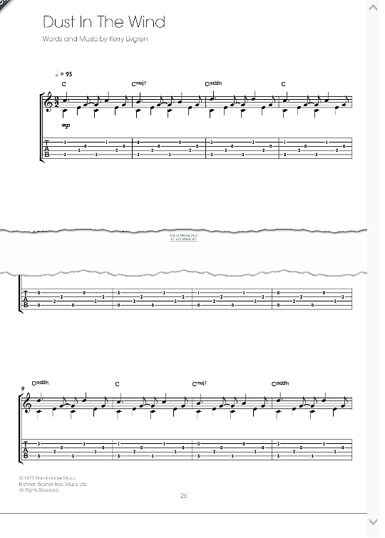 dust in the wind guitar notation & tab kansas
