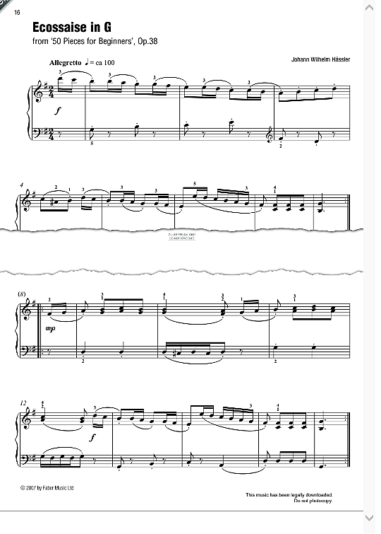 ecossaise in g from 50 pieces for beginners , op. 38 best of grade 2 piano klavier solo johann wilhelm haessler