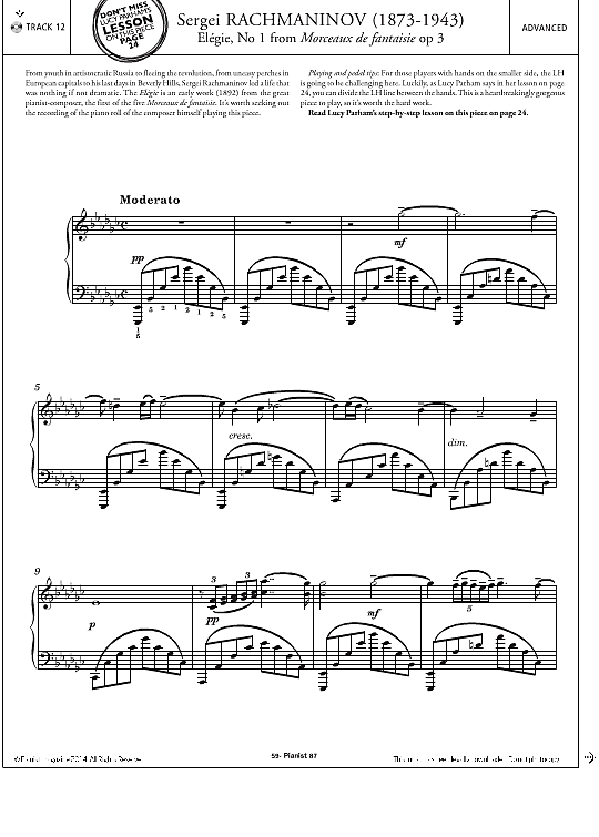 elegie, no.1 from morceaux de fantaisie, op.3 klavier solo sergei rachmaninoff