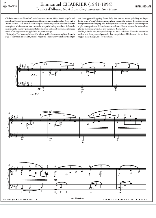 feuillet d album, no.4 from cinq morceaux pour piano klavier solo emmanuel chabrier
