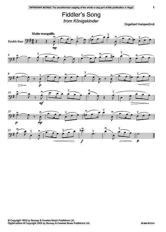 fiddler's song from konigskinder melodieinstr. & begleitung engelbert humperdinck