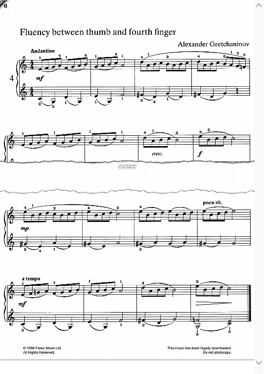 fluency between thumb and fourth finger klavier solo alexander gretchaninov