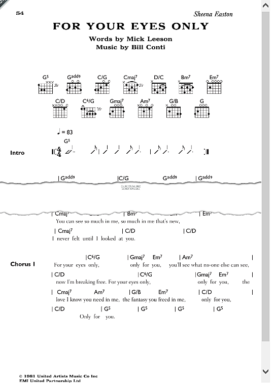 for your eyes only songbook mit akkorden sheena easton