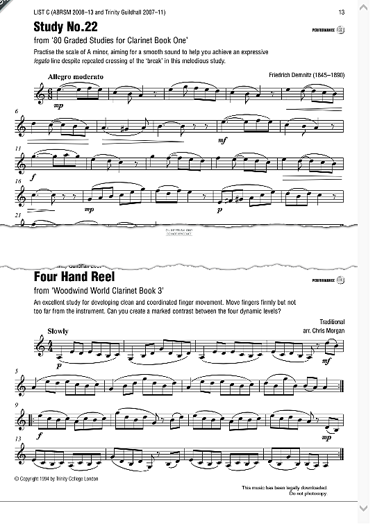 four hand reel from woodwind world clarinet book 3  solo 1 st. traditional