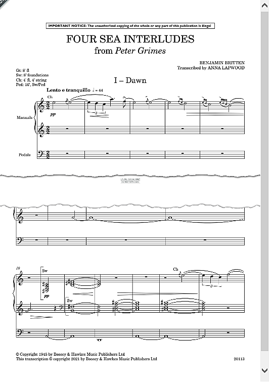 four sea interludes from peter grimes orgel solo benjamin britten