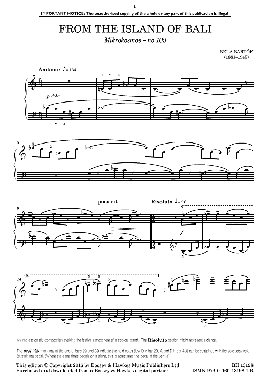 from the island of bali from mikrokosmos no. 109 klavier solo bela bartok