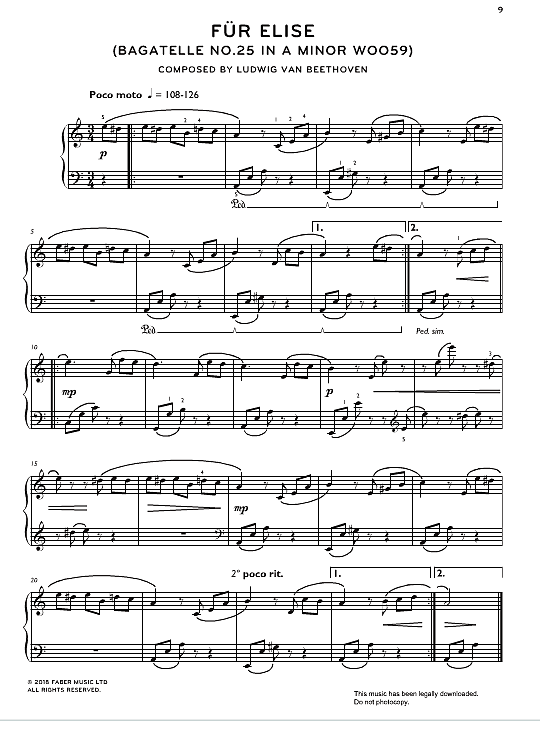 fuer elise 'bagatelle no.25 in a minor woo59' klavier einfach ludwig van beethoven