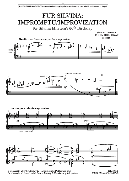 fuer silvina: impromptu/improvization klavier solo robin holloway