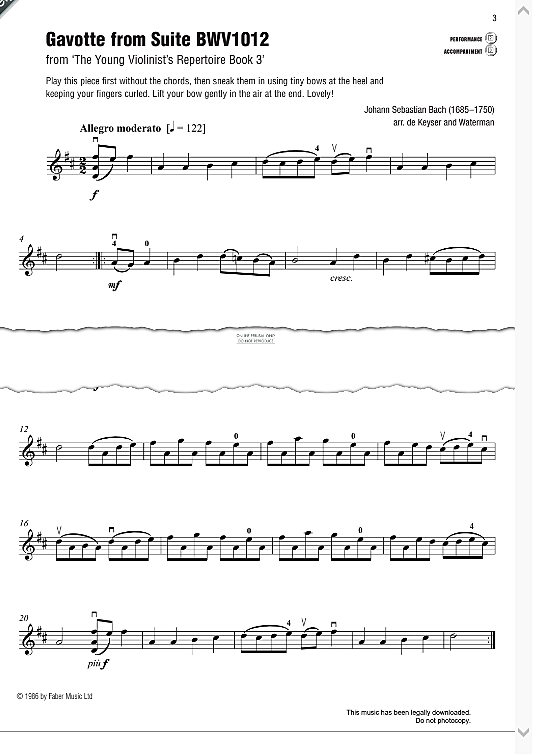 gavotte from suite bwv 1012  klavier & melodieinstr. johann sebastian bach