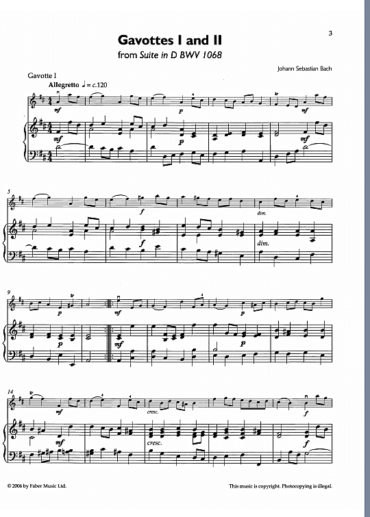 gavottes i & ii/bourree from flute sonata no. 3 klavier & melodieinstr. johann sebastian bach