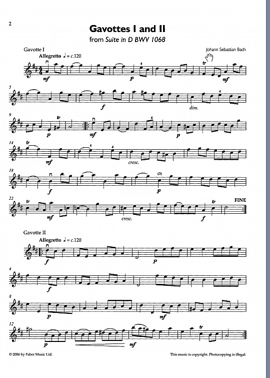 gavottes i & ii/bourree from flute sonata no. 3 instrumental parts johann sebastian bach