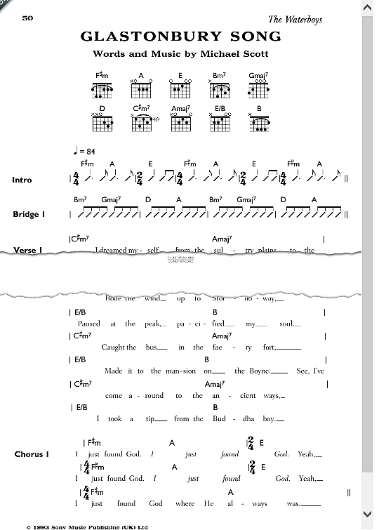 glastonbury song songbook mit akkorden the waterboys