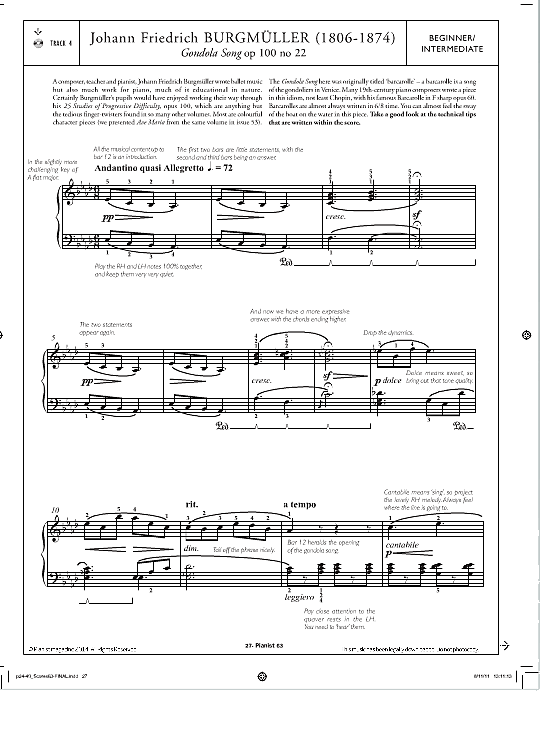 gondola song op.100 no.22 klavier solo johann friedrich burgmueller