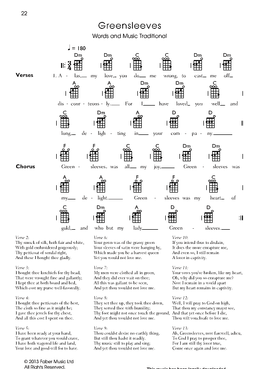 greensleeves ukulele chord songbook traditional