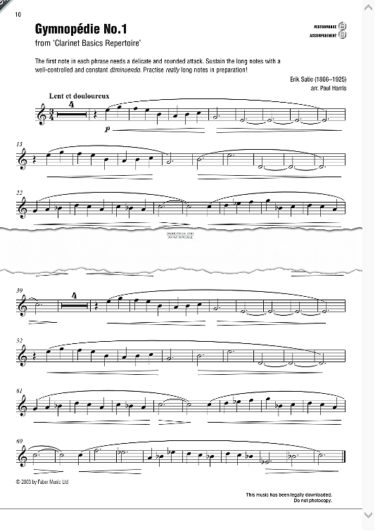 gymnopedie no. 1 from clarinet basics repertoire  klavier & melodieinstr. erik satie