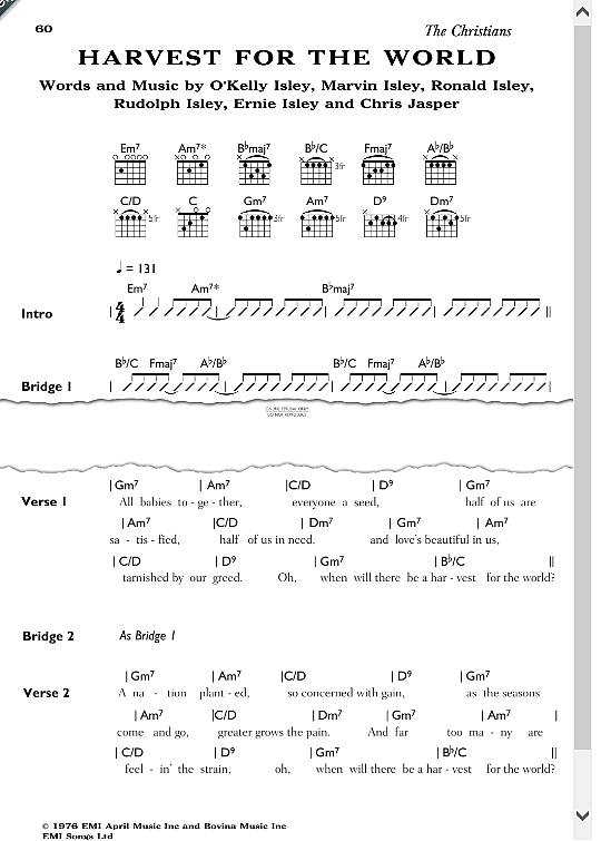 harvest for the world songbook mit akkorden the christians