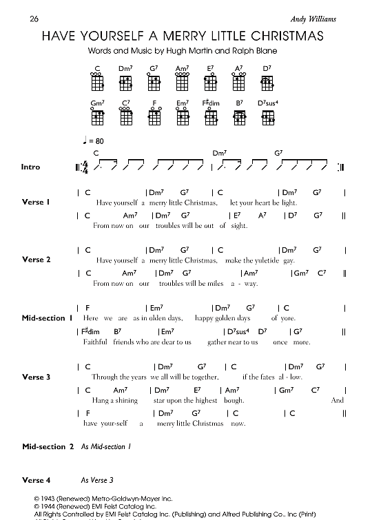 have yourself a merry little christmas ukulele chord songbook andy williams