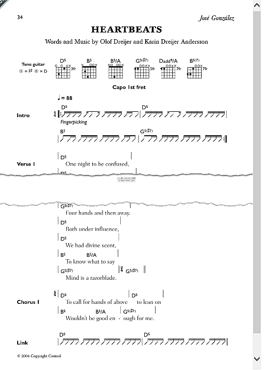 heartbeats songbook mit akkorden jose gonzalez