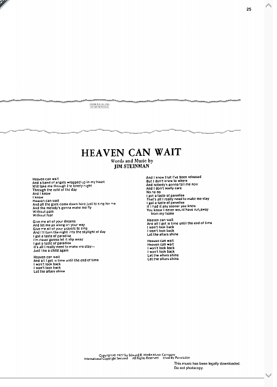 heaven can wait klavier gesang & gitarre meat loaf
