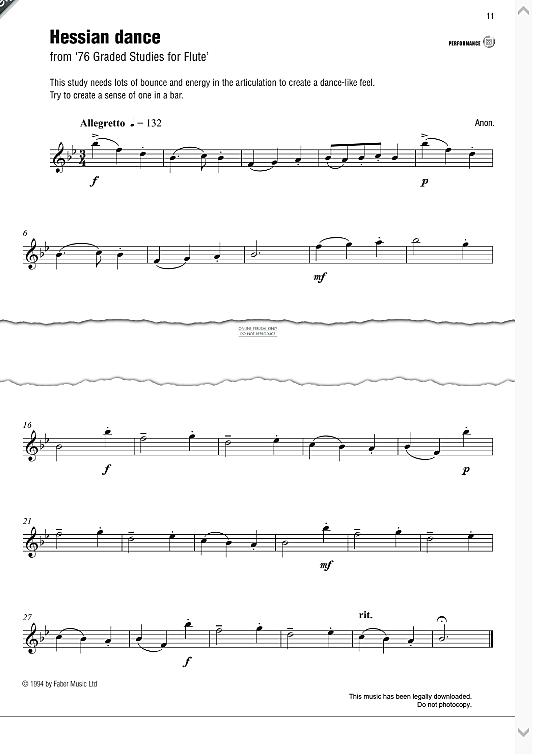 hessian dance from 76 graded studies for flute  solo 1 st. anon
