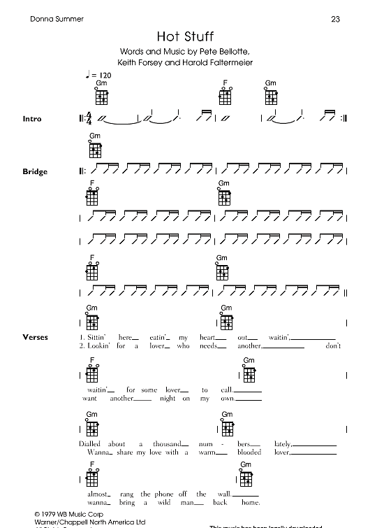 hot stuff ukulele chord songbook donna summer