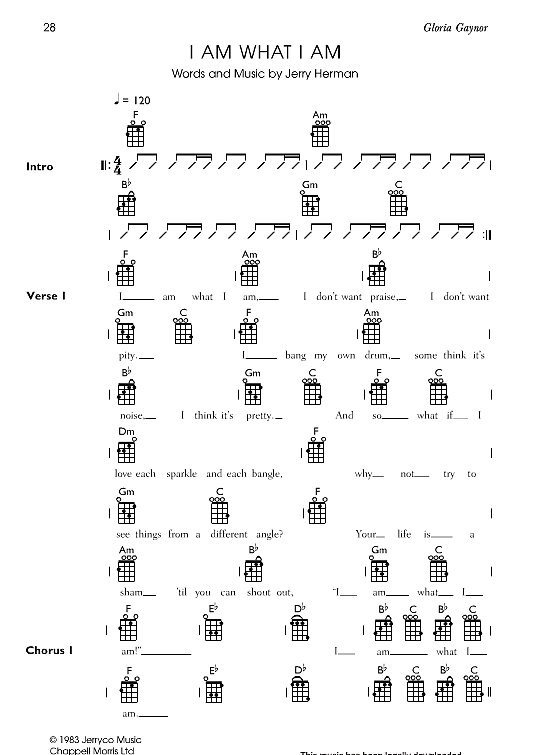 i am what i am from la cage aux folles  ukulele chord songbook gloria gaynor