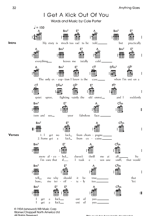 i get a kick out of you ukulele chord songbook cole porter