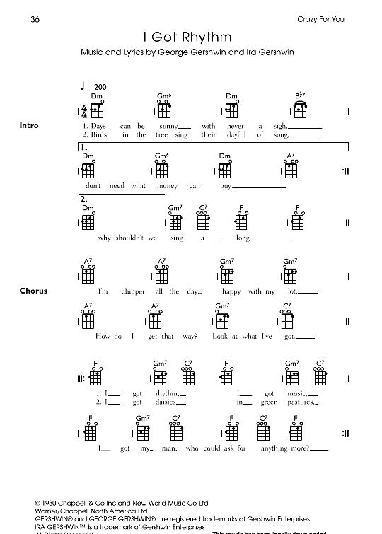 i got rhythm ukulele chord songbook george gershwin